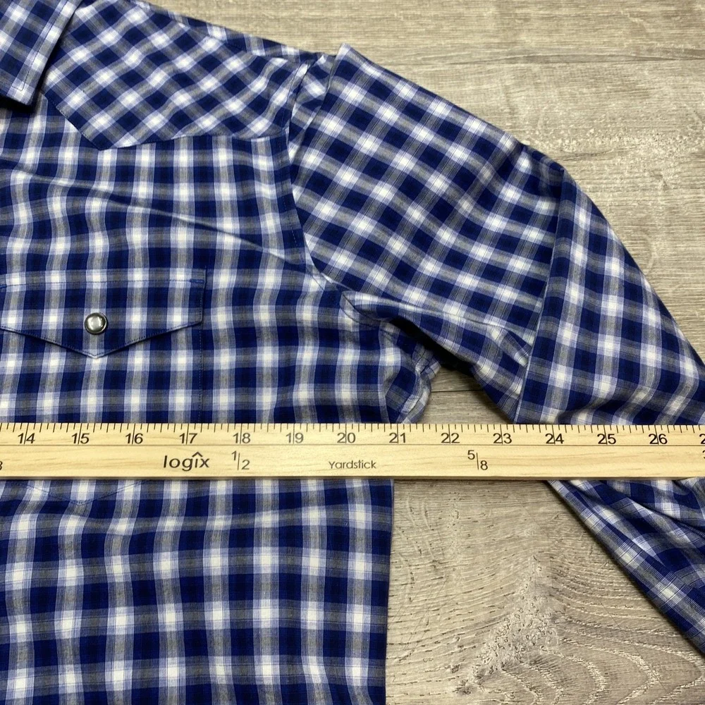 Banana Republic Shirt‎ Mens M Blue Plaid Long Sleeve Pearl Snap Slim Fit Western